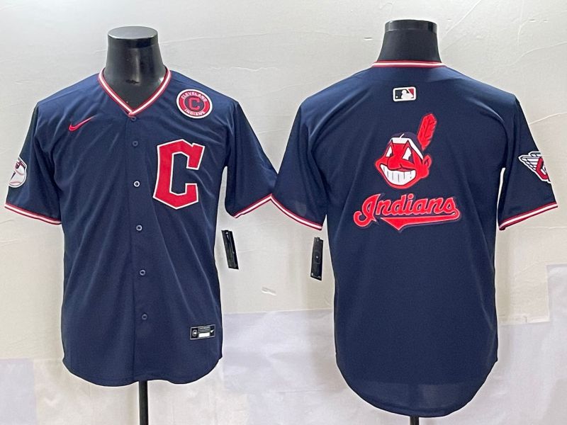 Men 2025 Cleveland Indians Blank Dark Blue Game Nike MLB Jersey style 5->boston red sox->MLB Jersey